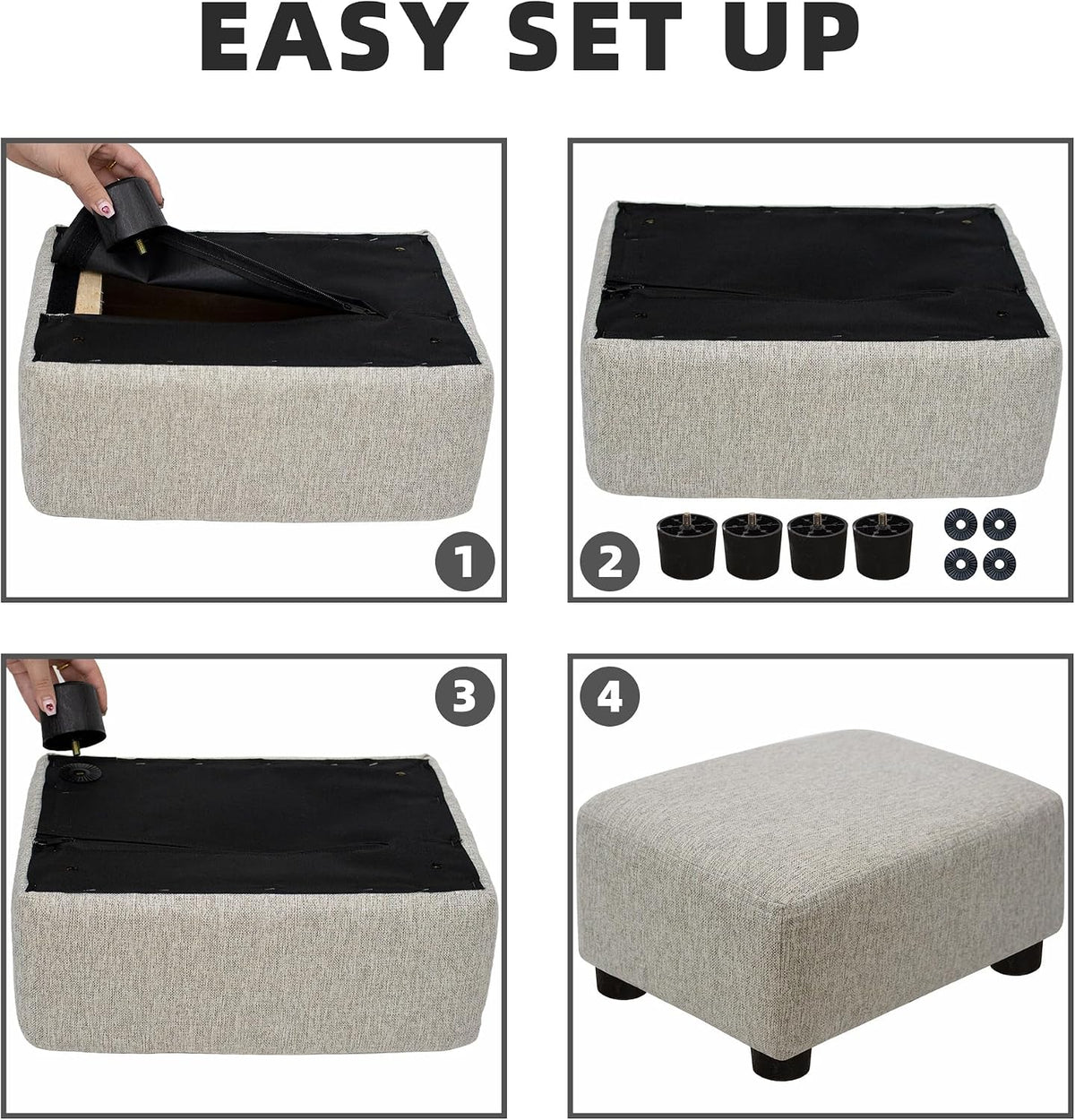 CAROLMADE Small Foot Stool Ottoman Footstool with Legs Under Desk Footrest for Living Room Bedroom and Office,Linen-Beige - Image 7