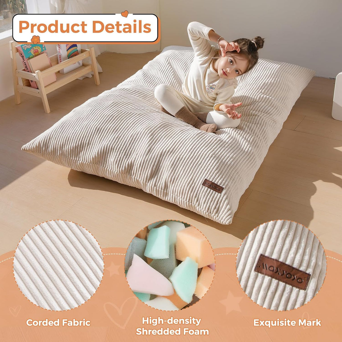 MAXYOYO 3 in 1 Kids Bean Bag Chair, Comfy Floor Sofa with Removed Cover - Image 7