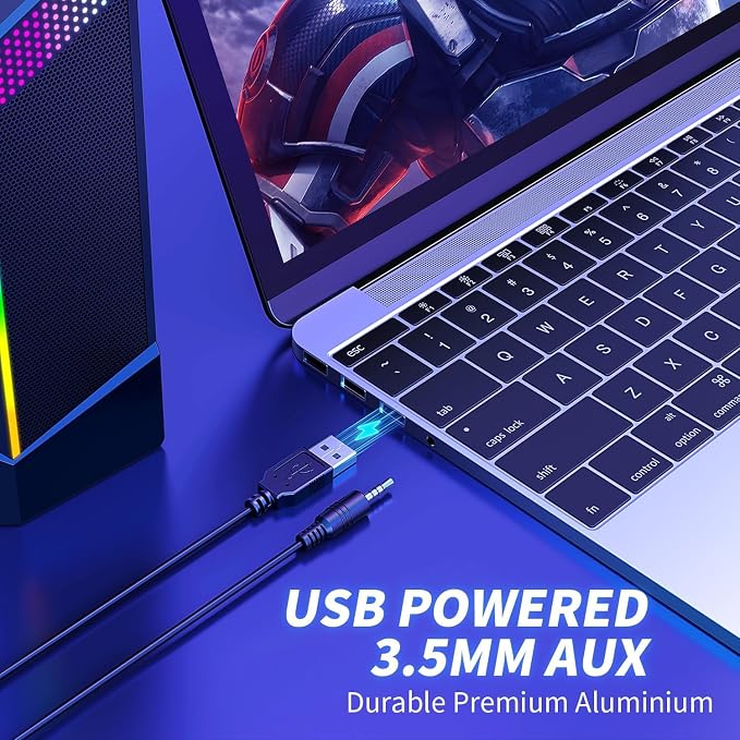Computer Speakers, 2 in 1 PC Speaker , Gaming Speakers for PC Computer Laptop Desktop Monitor, RGB Speakers with Touch Sensitive Lighting, USB Powered 3.5mm Aux（Package Only Two Speaker, No Soundbar） - Image 8