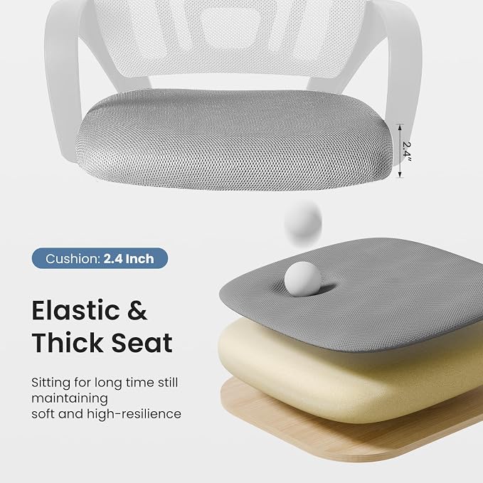 DUMOS Ergonomic Office Chair, Lumbar Support Mesh Desk Chair | Mid Back Mesh, Height Adjustable Fixed Armrest, Rocking Mode 360 Swivel Computer Gaming, Grey - Image 4