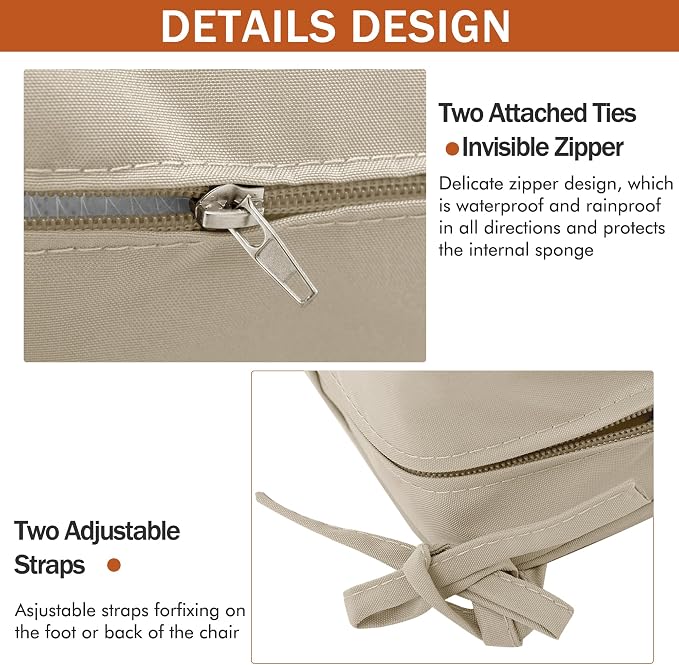 Outdoor Chair Cushions 18.5x16 Inch Waterproof Patio Chair Cushions with Tie Color Fastness Thick Outdoor Seat Cushion for Patio Furniture Cream Set of 4 - Image 5