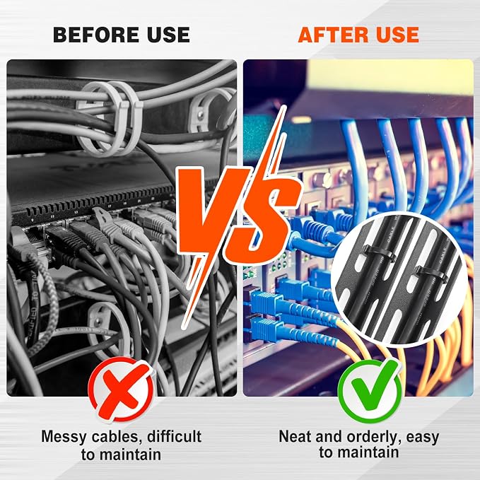 Zonon 4 Sets 1u 19 Inch Server Rack Cable Management Tie Bar Kit Includes 4 Pack 1u Tie Bars, 25 Zip Ties, 8 Cage Nuts & 8 Screws Work with Open Frame Enclosure Network Cabinet Mount Wire Management - Image 4