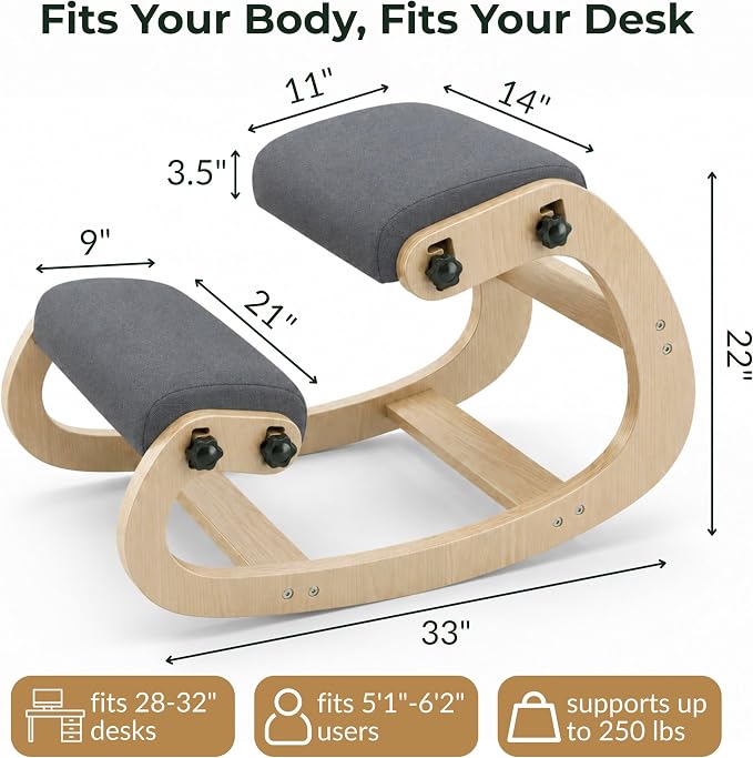 Ergonomic Kneeling Chair with Adjustable Seats - Knee Chair for Posture Correction & Kneel Rocking Stool for Desk - Back Pain Relief for Home and Office, Supports 250 pounds - 5 Years Warranty - Image 2
