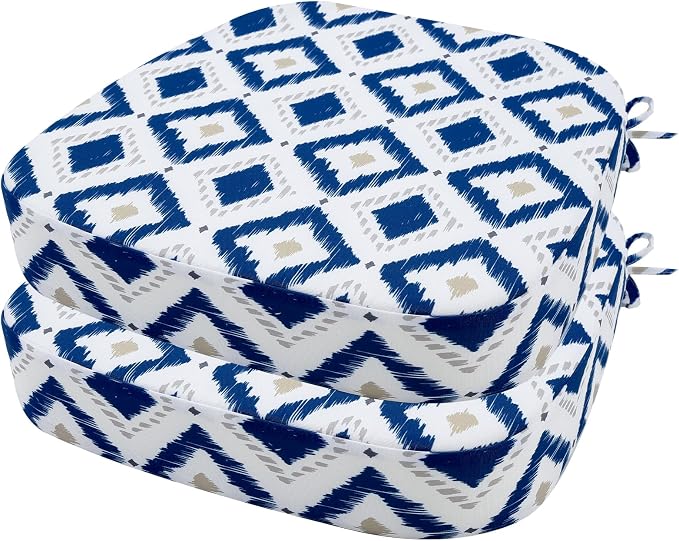 idee-home Outdoor Chair Cushions Set of 2, 19" x 19" D-Shaped | Thick Outdoor Seat Cushions Waterproof Patio Furniture with Ties Dining Pads by idee-home