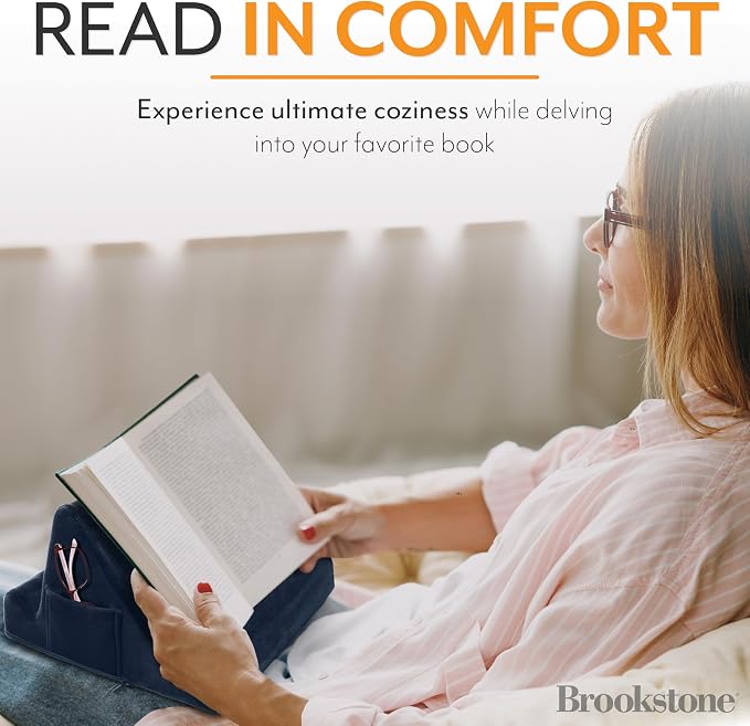 Brookstone Tablet Lap Cushion - Tablet/Phone/Ebook Holder for Bed, Flights, and Travel, Memory Foam Lap Desk for Reading and Hands Free Viewing, Compatible iPad and Kindle Accessories, Blue - Image 4