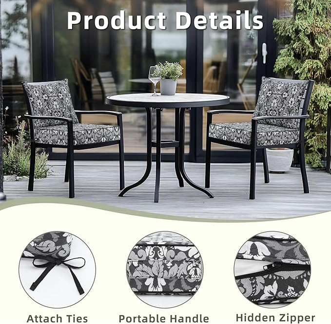 Favoyard Outdoor Deep Seat Patio Cushions Set, 24" x 24", Rainproof, Garden | Fade Resistant, Removable Bottom & Back Cushion, Tie Straps for Patio Furniture, Rocking Chair, Sofa Couch, Gray Floral - Image 6