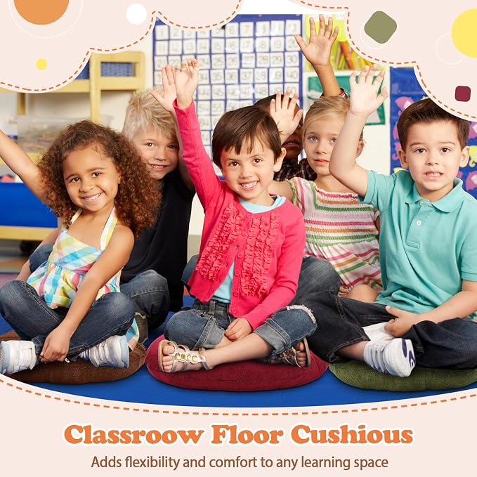 Fumete 8 Pcs Round Floor Cushions for Classroom Kids,Warm Earthy Tones | 16 Inch Diameter, Students Flexible Seating Pillows, Home Daycare School Reading Yoga Meditation, Soft Cushioned - Image 6