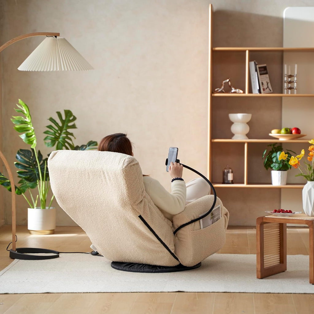 Swivel Lazy Floor Chair, Adjustable Reclining Floor Lounger with Head & Back Support and Phone Holder, Comfy Tatami Sofa Seat for Adults Bedroom & Gaming - Image 9