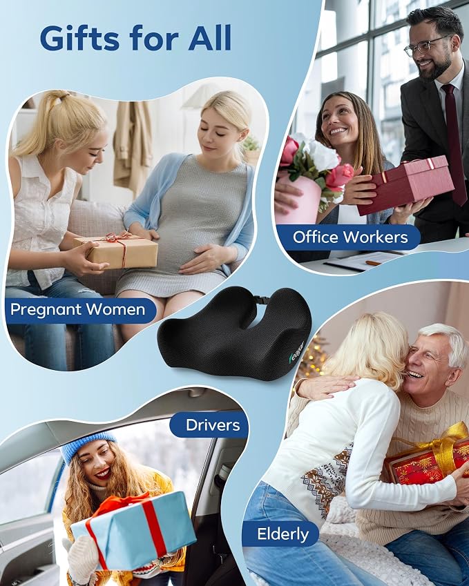Seat Cushion for Office Chair - Memory Foam Tailbone Cushion | for Desk Chair, Car Seat and Wheelchair - Ergonomic Chair Pad for Hip and Lower Back Comfort - Image 9