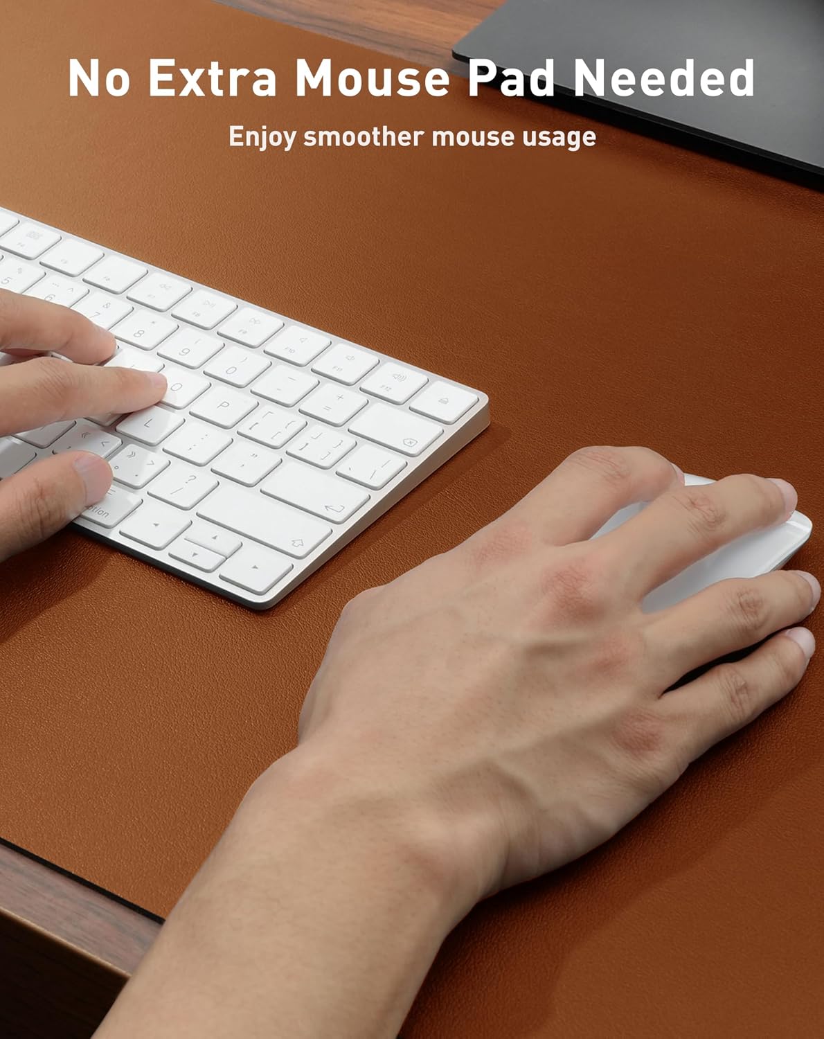 Aothia Faux Leather Desk Mat - Large Mouse Pad, Non-Slip PU Leather Blotter, Waterproof Writing Surface for Office and Home (Brown, 63" x 17") - Image 4