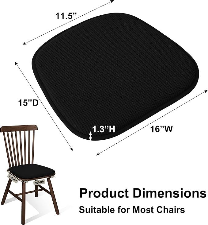 Shinnwa Dining Chair Cushions 6 Pack, Non Slip Indoor Chair Pads, U-Shaped Kitchen Seat Cushions, Set of 6, 15 x 16 Inches, Black - Image 4