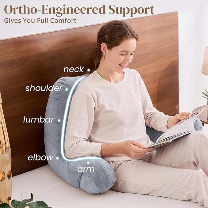 Sasttie Reading Pillow for Bed, Back Pillow for Sitting Up, Dark Grey | 21" Backrest Support Cushion for Couch, Sofa, and Floor, Dorm Essentials, OEKO-TEX, Adjustable Down Alternative Fill - Image 4