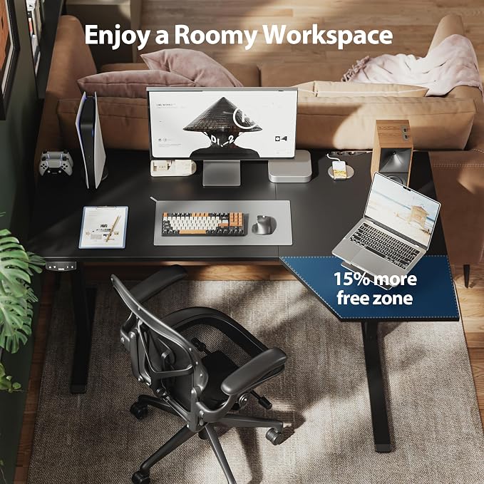 Agilestic 55 x 32 Inch Corner L Shaped Electric Standing Desk, Black | Electric Height Adjustable, L-shape Workspace, Sturdy Steel Frame, Memory Preset, Hooks, 154 lbs, Easy Assembly, Splice Board - Image 8