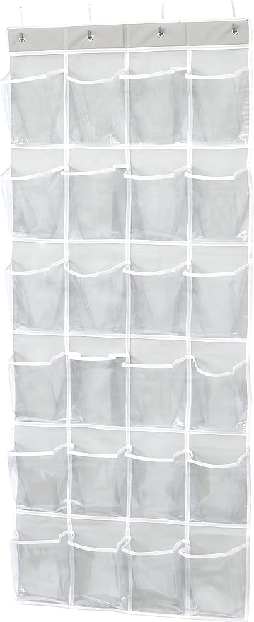 Simple Houseware 24 Pockets Large Clear Over the Door Shoe Organizer, Gray | 56" x 22.5", 4 Durable Metal Hooks, 5" x 9" Pocket Size, Multipurpose by SimpleHouseware