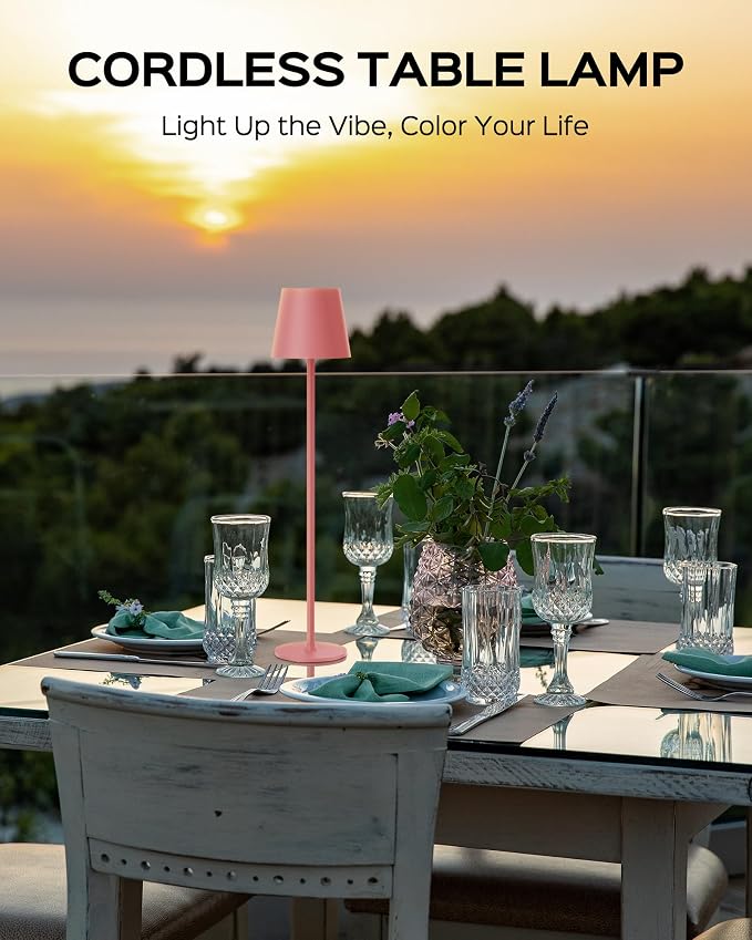 JACKYLED Cordless Table Lamps Rechargeable, 3 Adjustable Height, 5000Capactiy Opwer Operated, 3 Colors Smooth Dimming, Portable LED Waterproof Table Lamp for Dining, Bedroom, Outdoor ((2 Pack Pink) - Image 2