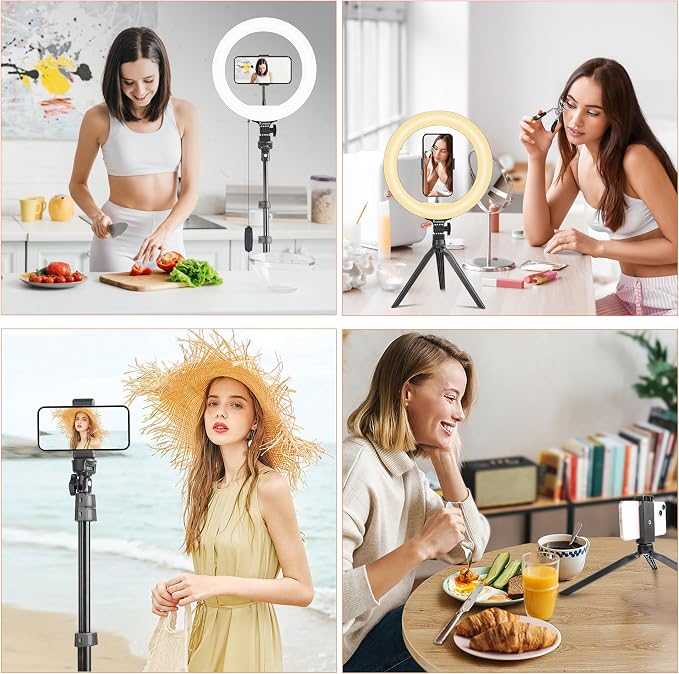 UEGOGO 10'' Ring Light with 72'' Tripod Stand, Dimmable LED Ringlight for Live Stream, Photography, Makeup, Video Recording - Image 5