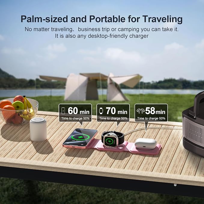 3 in 1 Charging Station for Multple Devices,Foldable 3 in 1 Wireless Charger for Travel,Nano Wireless Charging Station for iPhone16 15 14 13 12 Pro Max/Watch 10 9 8 7 6 5 4 3 Ultra/AirPod Pro - Image 2