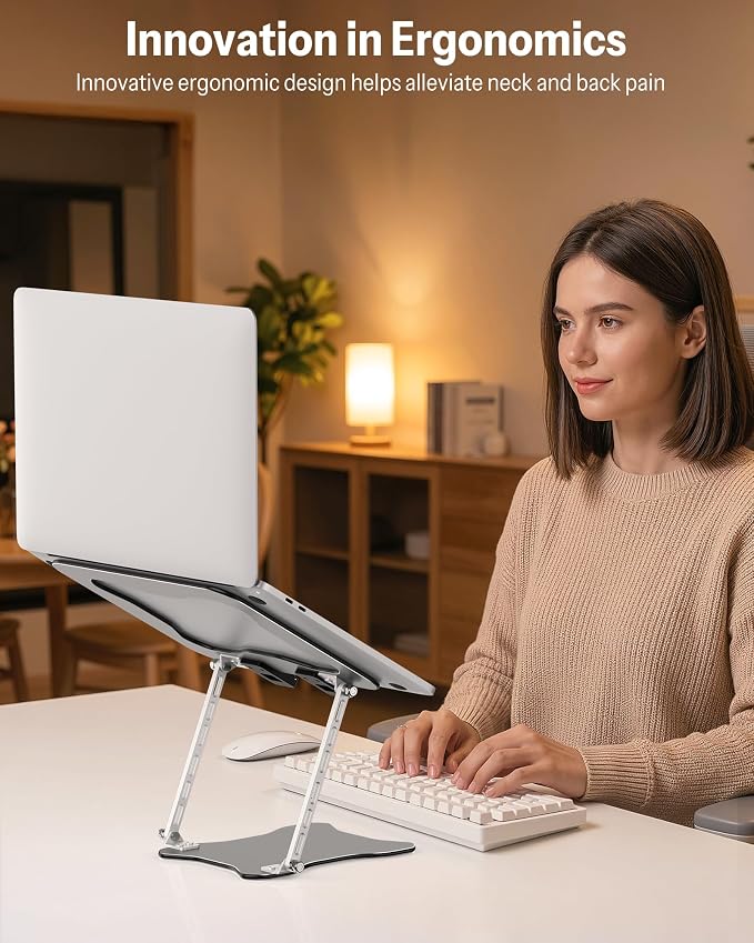 OMOTON Portable Laptop Stand, Ultra-Slim Height Adjustable Laptop Riser | Non-Slip Silicone Pads, Ventilated Laptop Holder, Compatible with10-15.6" MacBook/Dell/HP, Fits Travel & Office - Image 8