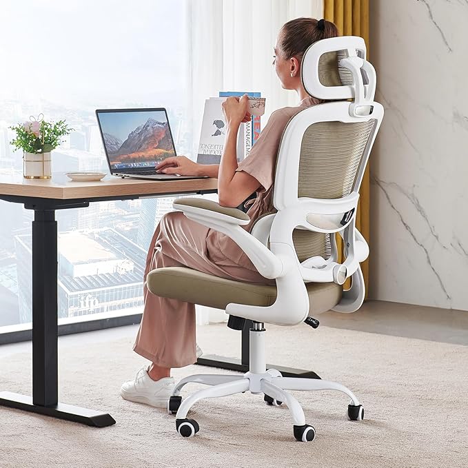 TRALT Office Chair Ergonomic Desk Chair - Gaming Chair with Lumbar Support | 330 LBS Home Office Desk Chairs with Headrest, Reading Chair with Flip-up Armrests, Comfortable Computer Chairs (1, Khaki) by TRALT
