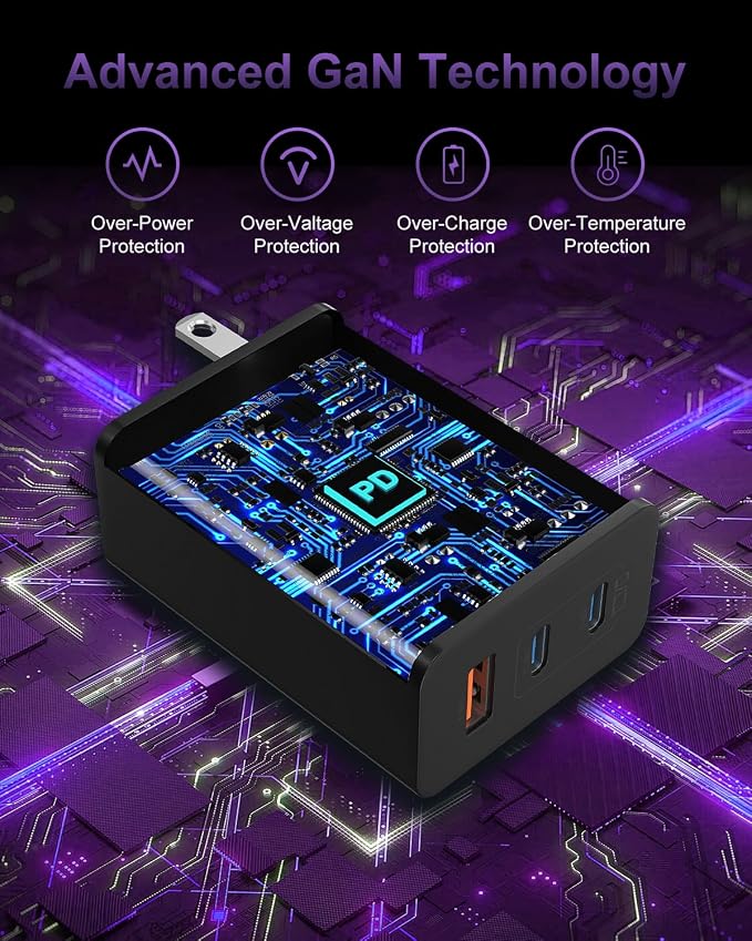 USB C Charger Block 100W, 3-Port GaN Super Fast Phone Charger, Type C 65W Laptop Chargers with 10ft USB C Charging Cable for MacBook Pro/Air,iPad Pro, iPhone 17/16/15Pro, S26 Ultra/S25/S24-Black - Image 5