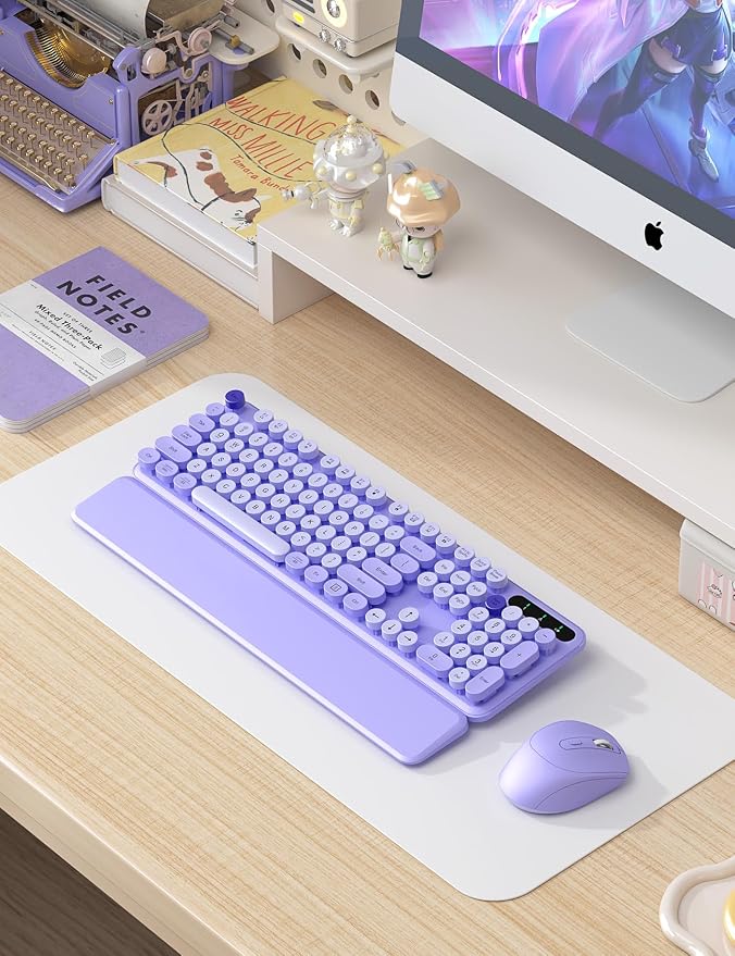 Wireless Keyboard and Mouse Combo, Cute Typewriter, Magnetic Wrist Rest | Full-Size, Round Keycaps, Smart Sleep Mode, 2.4GHz Stable Connection for Mac/Windows/PC, Office or Home, Trueque CK24 - Image 2