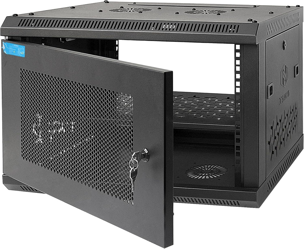6U Wall Mount Server Cabinet with A Lockable Front Vented Door, Cooling Fans, Removable Side Panels - 60cm Depth, 19" Network Rack Including Full-Size Rack Shelf for IT Equipment by OCEANHUG