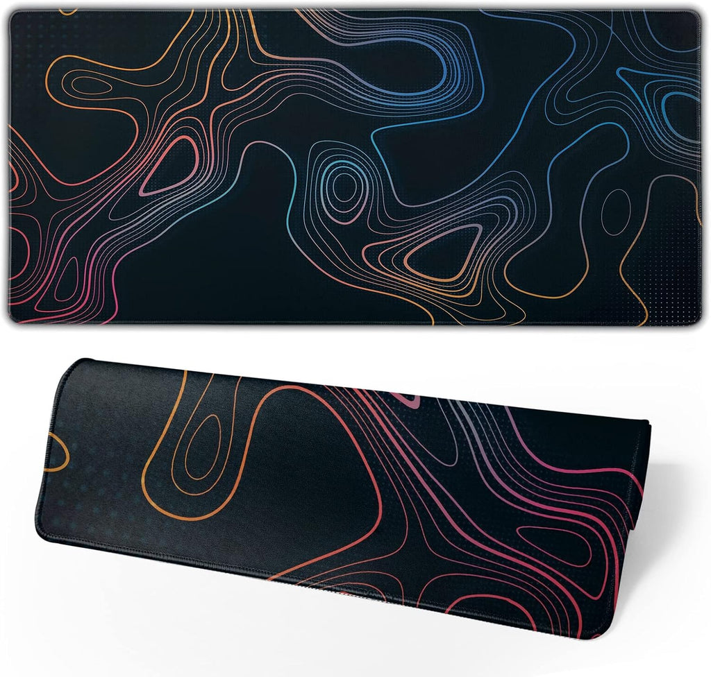 Topographic Contour Map XL Mouse Pad 31.5 x 11.8 Inch Gaming Mousepad Extended Large Mousepad with Nonslip Rubber Base Stitched Edges Laptop Desk Pad Home Office Supplies by Brecoy