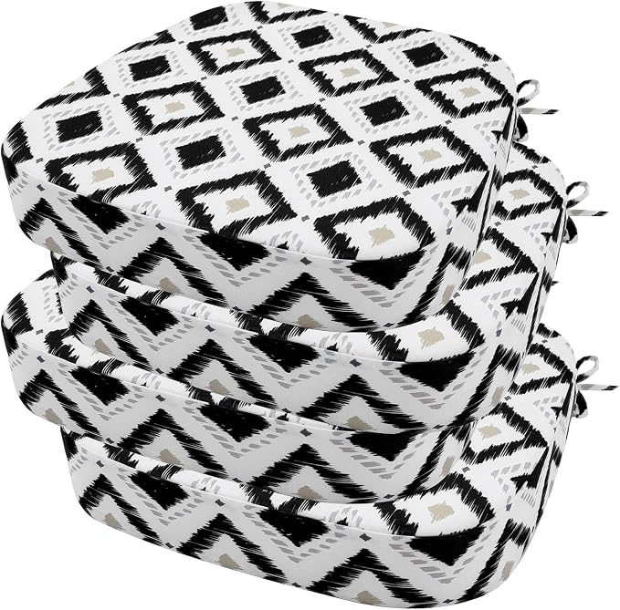 idee-home Outdoor Chair Cushions Set of 4, 17" x 17" D-Shaped | Thick Outdoor Seat Cushions Waterproof Patio Furniture with Ties Dining Pads by idee-home