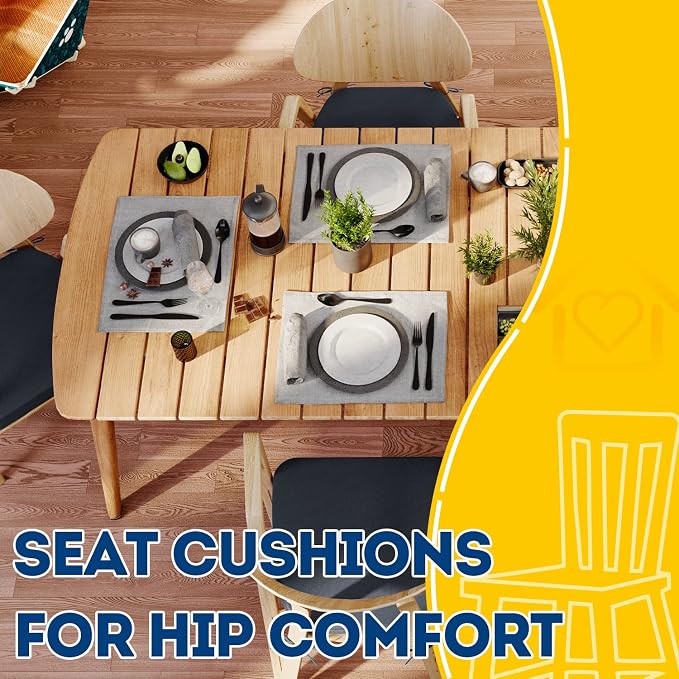 AAAAAcessories D-Shaped Chair Cushions, 2" Thick Dining Chair Pads with Ties and Removable, Machine-Washable Cover, 17" x 16", Set of 4, Charcoal Gray - Image 8