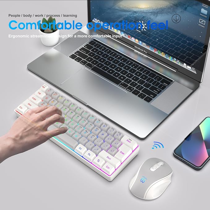 Snpurdiri 2.4G 60% Wireless Gaming Keyboard and Mouse Combo (White-Grey) | Include Mini Wireless Gaming Keyboard, Ergonomic Vertical Feel Small Wireless Mouse - Image 8
