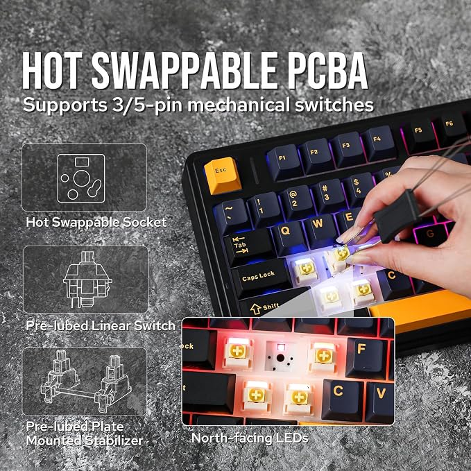 EPOMAKER x Aula F75 Gasket Mechanical Keyboard, 75% Wireless Hot Swappable Gaming Keyboard with Five-Layer Padding&Knob, BT/2.4GHz/USB-C, RGB (Black, LEOBOG Reaper Switch) - Image 4