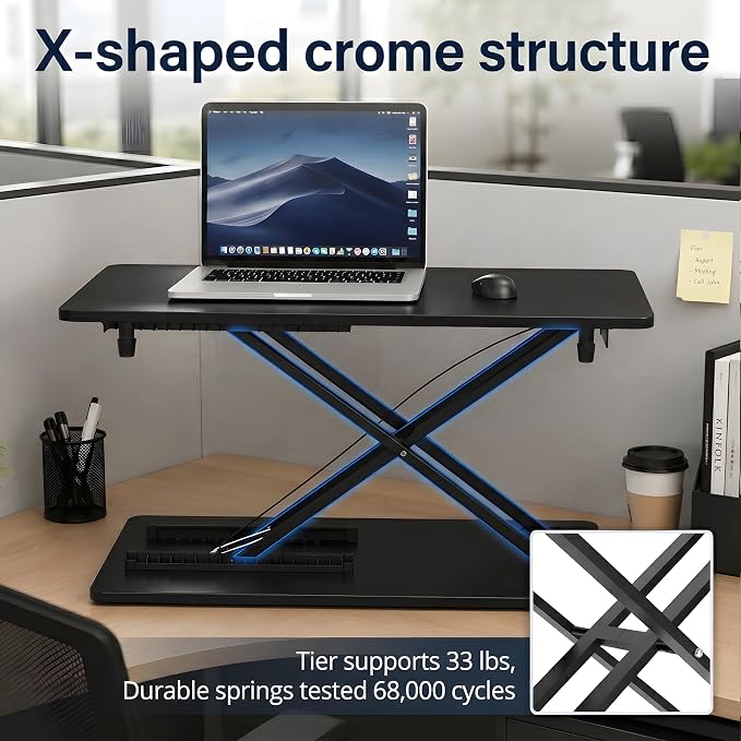 Height Adjustable Standing Desk Converter, 25.16" x 15.75", Black | Ready to Use Desk Riser for Laptop and Monitor, Sit Stand Workstation for Office, Bedroom and Living Room - Image 5