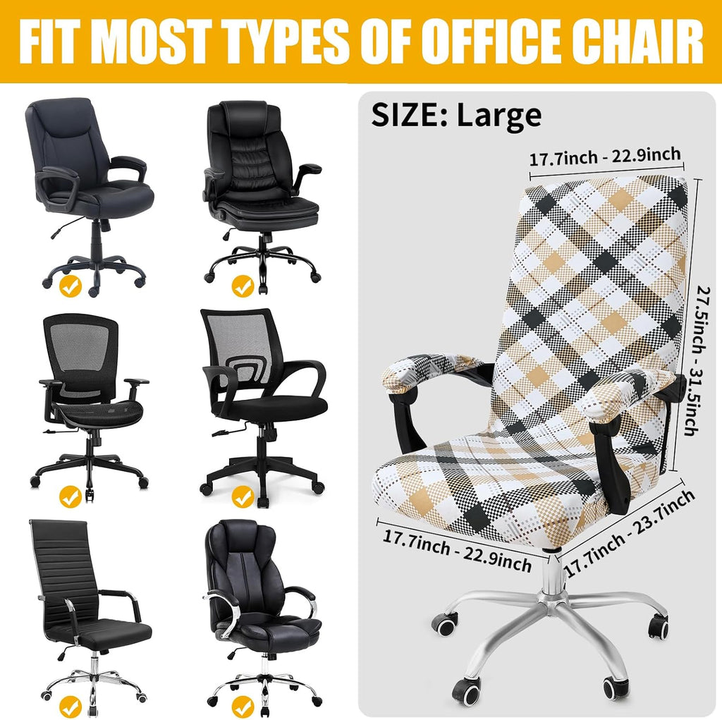 Smiry Office Computer Chair Cover with Armrest Covers, Khaki and Black - Image 4