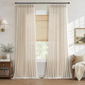 Hokibero Cream Pinch Pleated Linen Curtains 92 Inch Long for Living Room | Beige Light Filtering Semi Sheer Curtain,Back Tab Hooks Rings,Farmhouse Textured Privacy Drapes for Bedroom Window,2 Panels by Hokibero