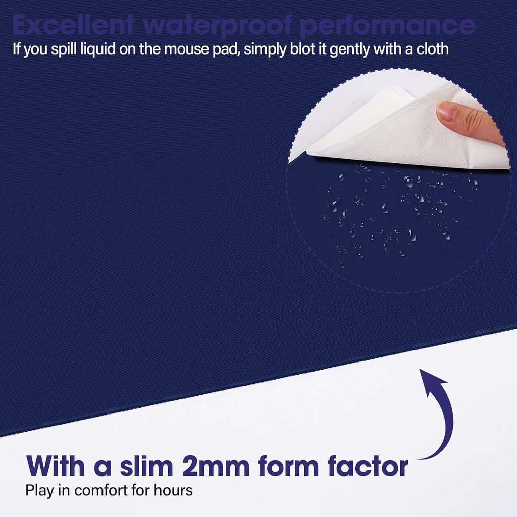31.5" x 15.7" Waterproof Fabric Gaming Desk Mat, Rubber Anti-Slip,Navy Blue - Image 5