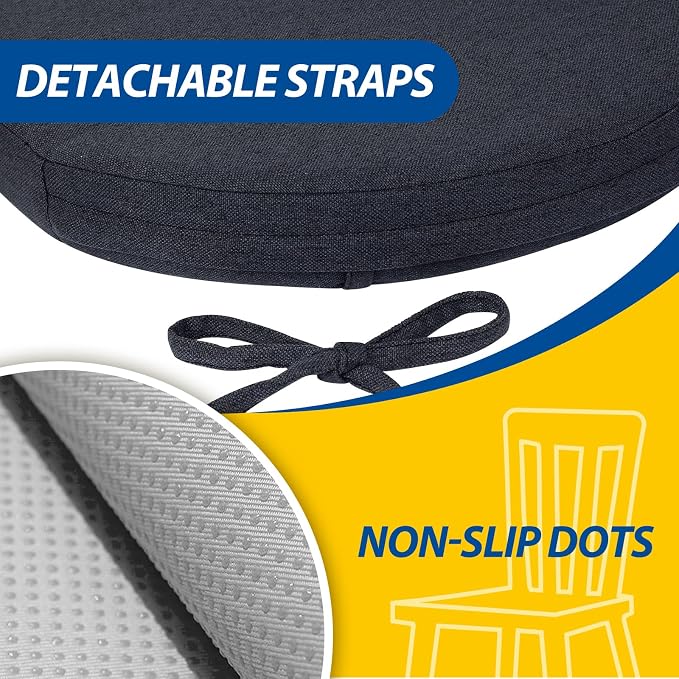 AAAAAcessories D-Shaped Chair Cushions, 2" Thick Dining Chair Pads with Ties and Removable, Machine-Washable Cover, 17" x 16", Set of 4, Charcoal Gray - Image 5