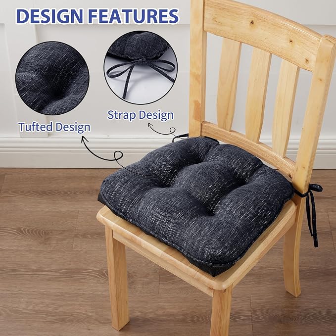 IPYNBAP Chair Cushions for Dining Chairs Set of 2, Kitchen Chair Cushions, Chair Pads with Ties and Non Slip Backing, Tufted Memory Foam Seat Cushion 2 Pack, 15.5" x 15.5" x 4", Navy Blue - Image 4