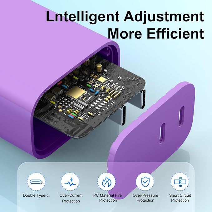 USB C Charger Block 3 Pack, Dual Port 20W Fast Wall Plug(Purple) | 20W PD fast charging USB C block for iPhone 17 16 15 14 13 12 11, iPad Pro, iPad Air, AirPods and Apple Watch. - Image 3