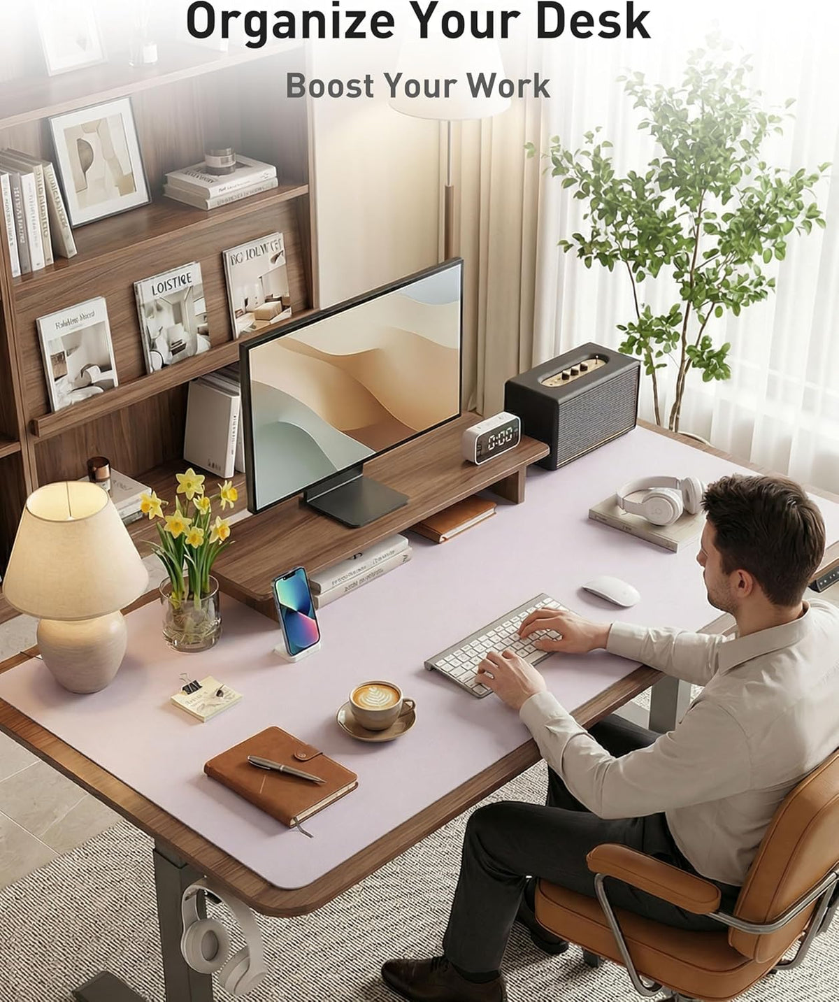 Aothia Faux Leather Desk Mat - Large Mouse Pad, Non-Slip PU Leather Blotter, Waterproof Writing Surface for Office and Home (Soft Lavender, 63" x 17") - Image 8