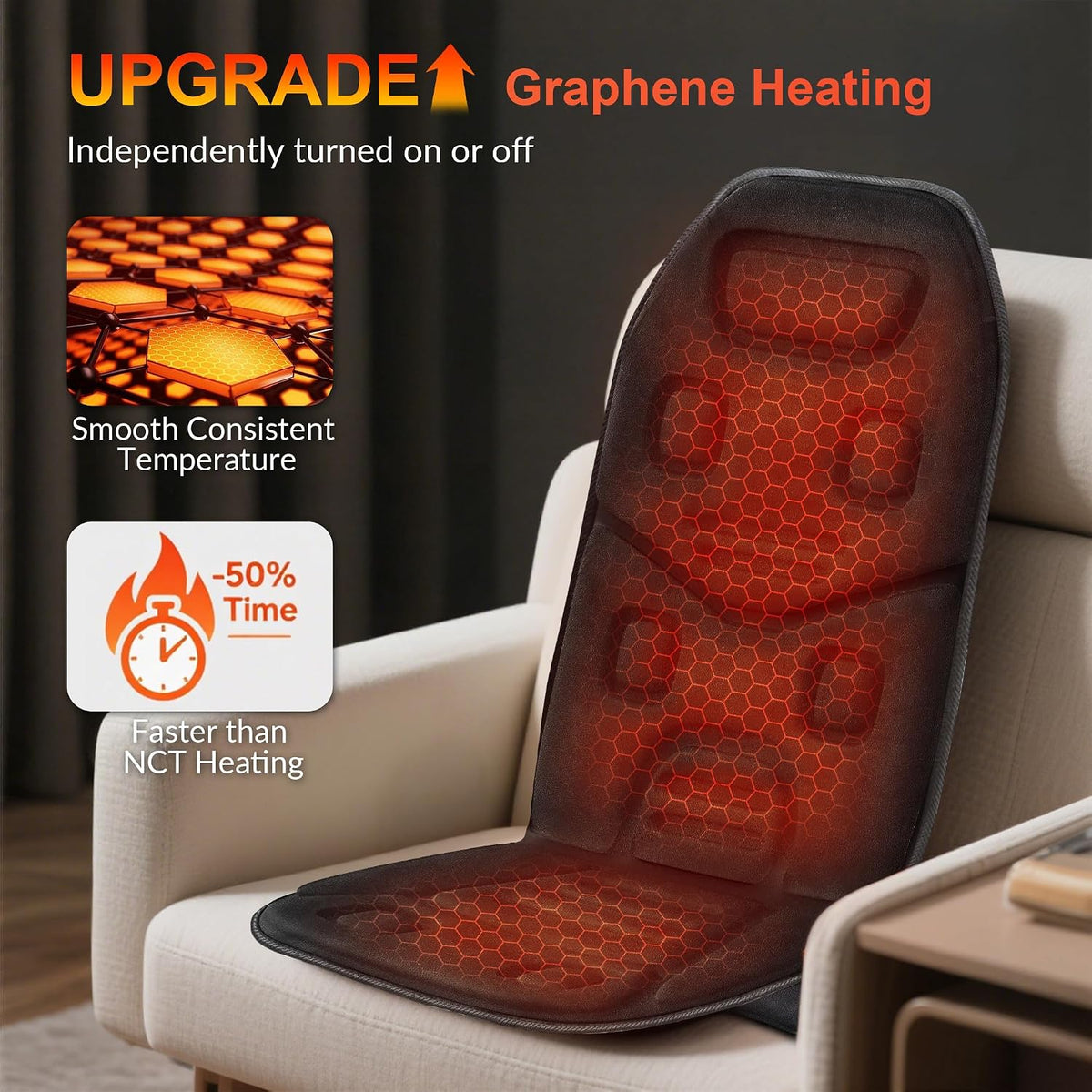 COMFIER Massage Seat Cushion with Heat - 10 Vibration Motors, Back Massager for Chair, （Vibration Massage Only, Not Shiatsu/Rolling,Massage Chair Pad for Back - Image 4