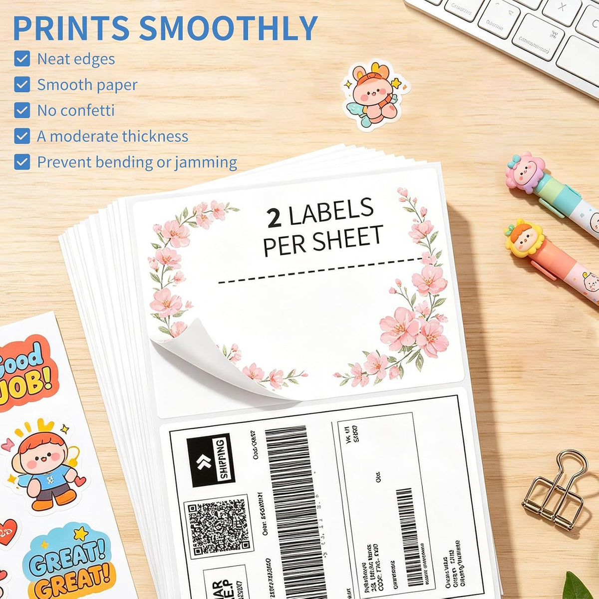 500Sheets Half Sheet Shipping Labels,2 Per Page Self Adhesive Mailing Labels,8.5" x 5.5" Sticker for Laser & Inkjet Printers Labels(1000 Labels) - Image 5