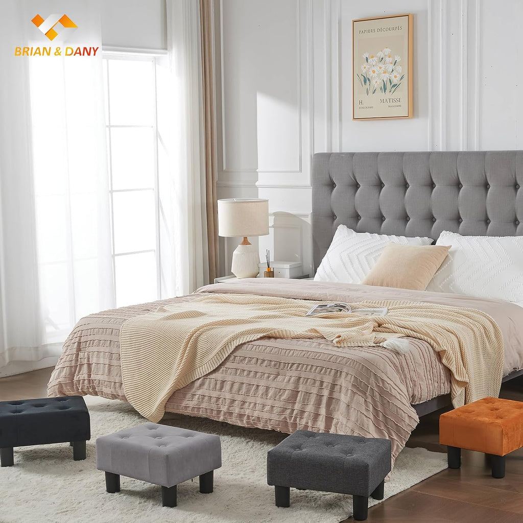 BRIAN & DANY Small Foot Stool, Velvet Foot Stools with Legs, Stable Small Footstool for Living Room, Harbor Mist Gray - Image 2