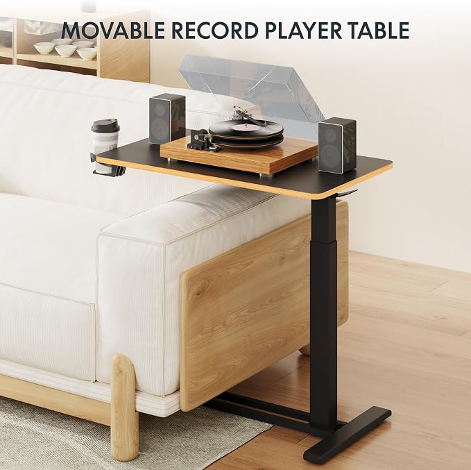 FLEXISPOT H7 32" Pneumatic Height-Adjustable Overbed Table with Wheels | C-shaped bedside table TV Tray,Medical End Side Table,Laptop desk for Hospital Home office use,31.5"W x 17.7"D,Black Maple - Image 7