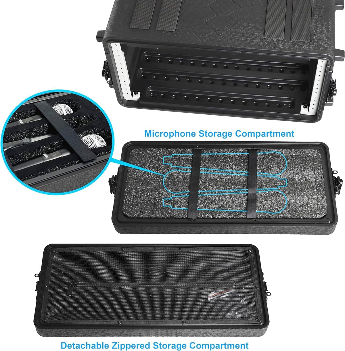 Diandian 4U Rack Case Shallow 16" Depth, Rackmount Flight Case Shock Mount - Image 3