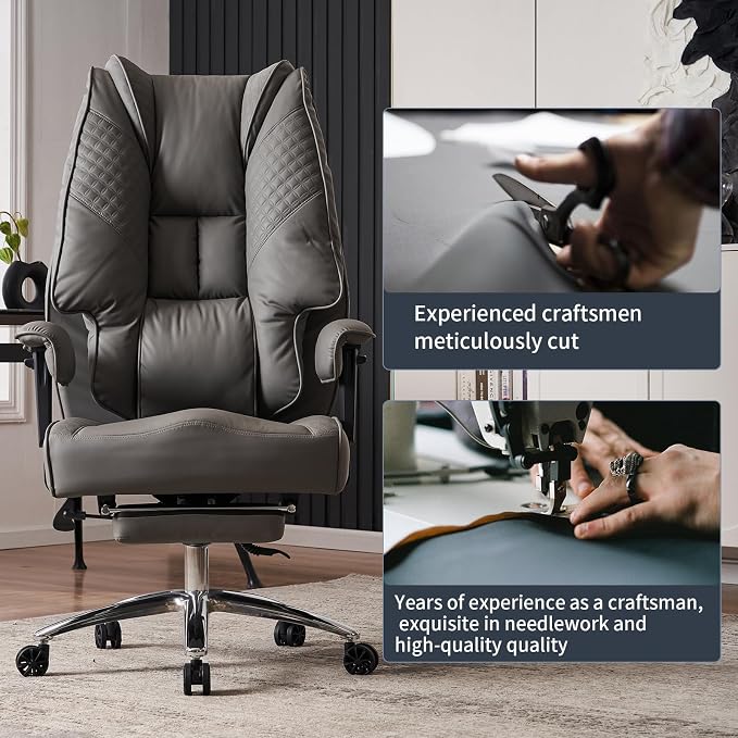 EXCEBET Big and Tall Office Chair 400lbs Wide Seat, Leather High Back Executive Office Chair with Foot Rest, Ergonomic Chairs Lumbar Support for Lower Back Pain Relief (Grey) - Image 7