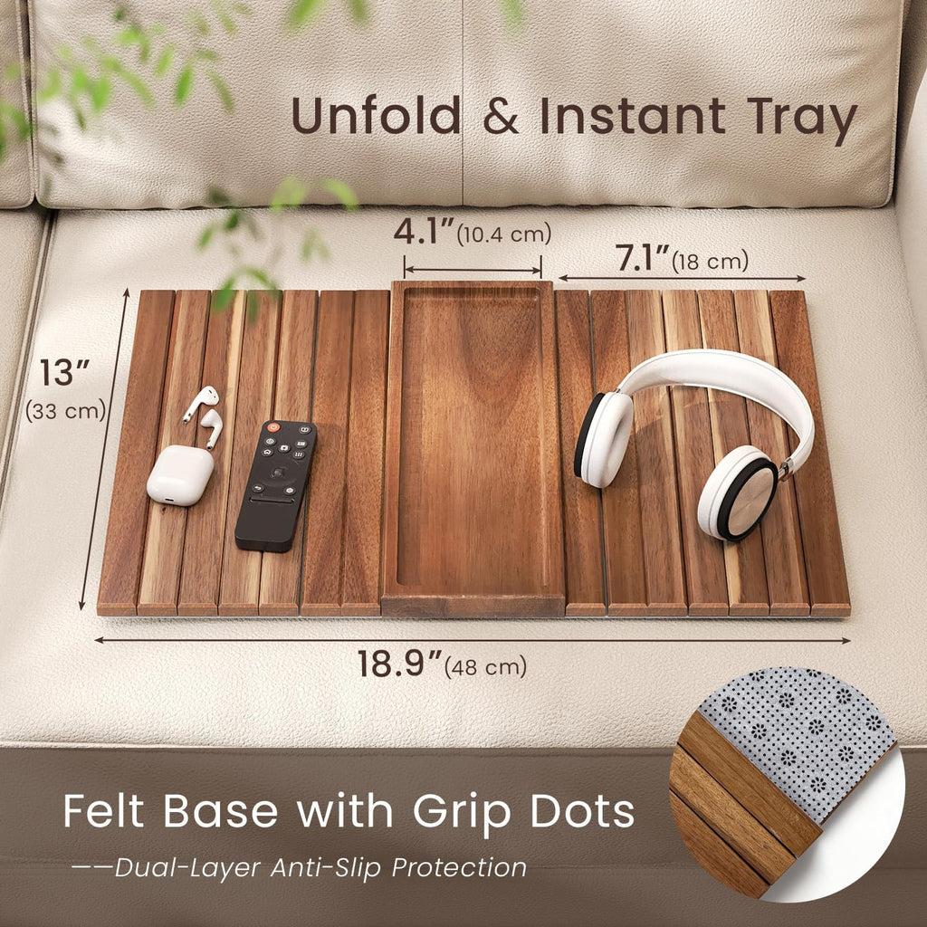 Acacia Wood Folding Sofa Arm Tray with Anti-Slip Pad - Image 5