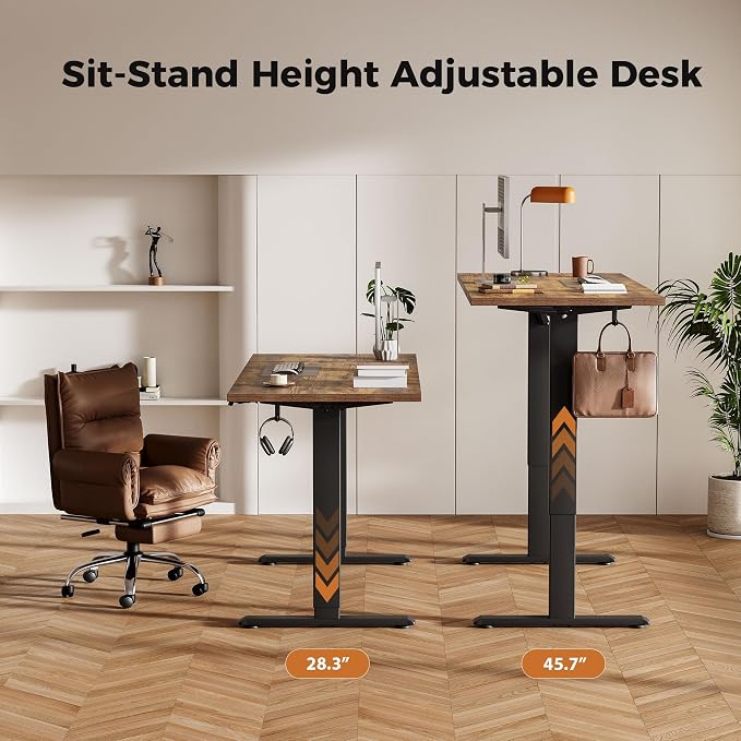 Agilestic Electric Height Adjustable Standing Desk, 48 Inch, Rustic Brown | Smooth Height Adjustment, Memory Presets, Hooks, Stable Steel Frame,154 lbs Capacity, Easy Assembly, Splice Board - Image 3
