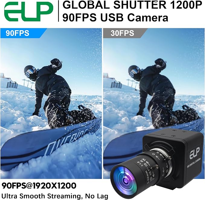 ELP Global Shutter USB Camera, Manual Zoom Telephoto UVC USB2.0 High Speed 1080P 90fps Lightburn Cameras for Laser, Variable Focus AR0234 Close-up Webcam for Computer - Image 5