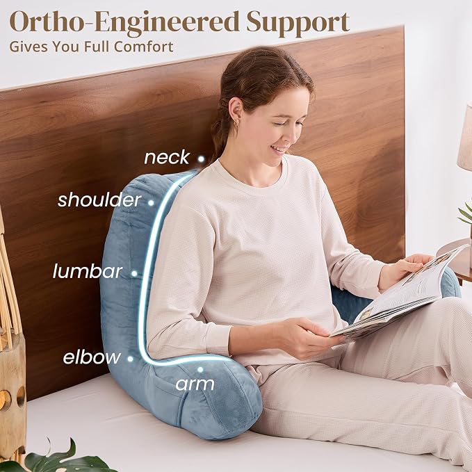 Sasttie Reading Pillow for Bed, Back Pillow for Sitting Up, Greyish Blue | 21" Backrest Support Cushion for Couch, Sofa, and Floor, Dorm Essentials, OEKO-TEX, Adjustable Down Alternative Fill - Image 4