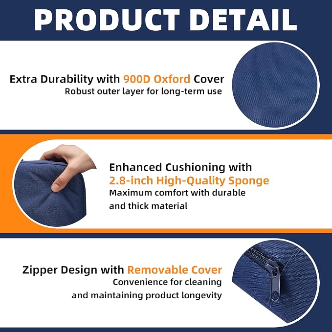 Extra Thick Stadium Seat Cushion - Bleacher Seat Cushion, Stadium Cushion | Waterproof, 2.8" Bleacher Cushions for Adults, Lightweight Stadium Seat Pad, 2-Pack Blue Portable Seat Cushion with Handle - Image 6